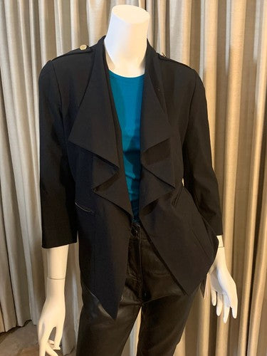 CALVIN KLEIN Black Gold Accent Open Front Drape Blazer Jacket Sz 8 NWT MSRP $129