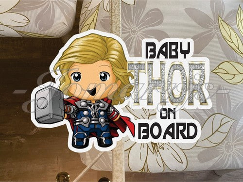Custom Chibi Thor Baby (or Kid) on Board Sticker Decal Marvel Comics Avengers