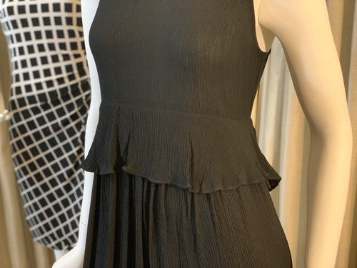 BCBG Long Black Casual Sleeveless Peplum Summer Dress Maxi Ruffle Waist - $138