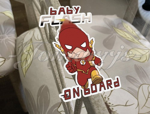 Custom Chibi The Flash Baby (or Kid) on Board Sticker Decal Marvel Dc comics