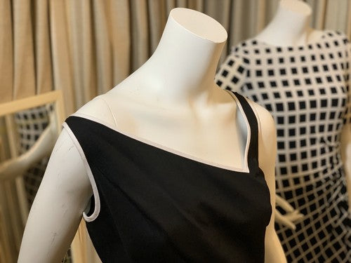 David Meister Blk White Sleeveless Zip Cocktail Dress Open Back Tie Up NWT $260