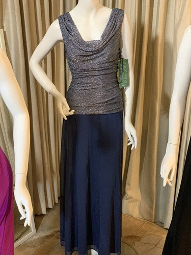 R & M Collection Sleeveless 2 Tone Silver Blue Evening Dress Sz 10 NWT MSRP $120