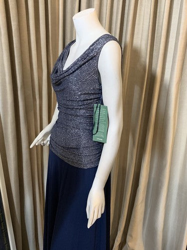 R & M Collection Sleeveless 2 Tone Silver Blue Evening Dress Sz 10 NWT MSRP $120