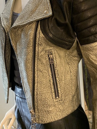 Faith Connexion Silver Black Luxury Lamb Leather Jacket Sz 36 NWT MSRP $1155