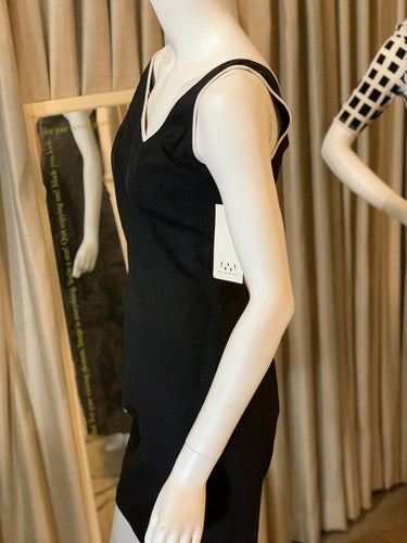 David Meister Blk White Sleeveless Zip Cocktail Dress Open Back Tie Up NWT $260