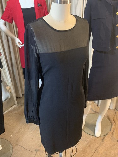 St. John Couture Collection Wool Silk Sheer Sheath Stretch Cocktail Dress - $995