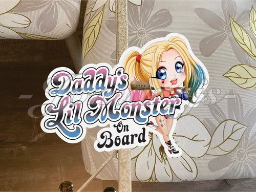 Custom Chibi Harley Quinn Baby on Board Sticker Decal DC Daddys Lil Monster