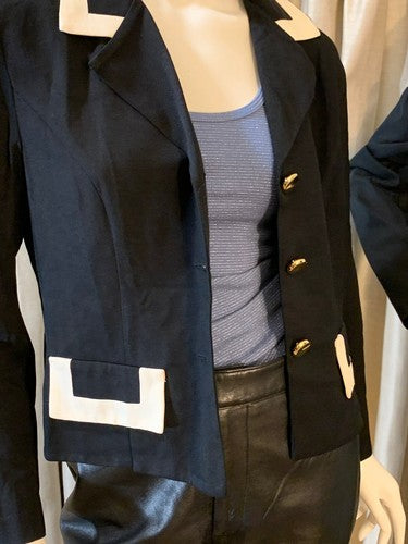 Dani Max Petite Vintage Dark Blue White Blazer Jacket Sz 10 NWT MSRP $99