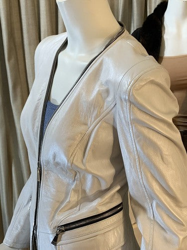 Dawn Levy White Soft Genuine Luxury Leather Designer Jacket Sz M NWT MSRP $895