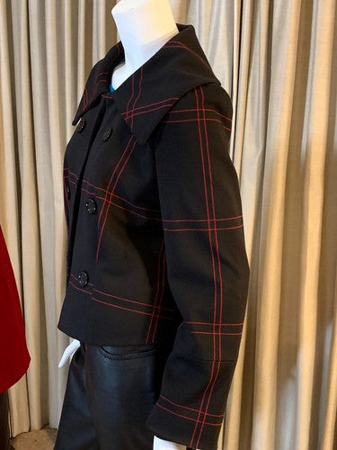 Grace Brittania Black Red Open Front Collared Jacket Coat Sz 8 NWT MSRP $118