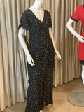 Bar III Women’s Black Polka Dot Draped Maxi Dress Peplum Front Slit NWT MSRP $99