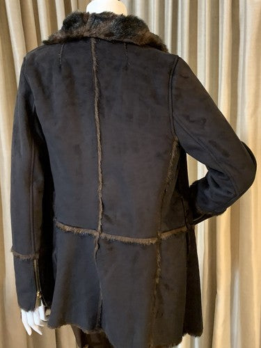 Michael Kors Soft Faux Suede Fur Draped Brown Designer Jacket Sz M NWT MSRP $395