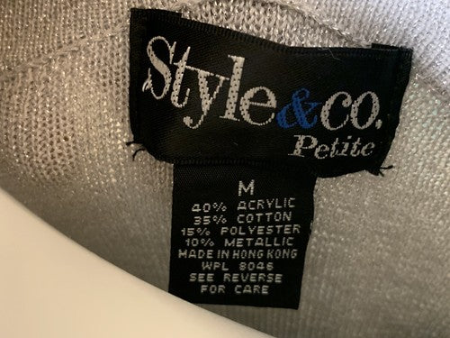 Style & Co Petite Women Long Sleeve Metallic Knit Top Button Shirt Cardigan M