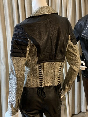 Faith Connexion Silver Black Luxury Lamb Leather Jacket Sz 36 NWT MSRP $1155