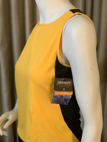 Danskin Women's Sleeveless M Yellow Black Tank Top Athletic Wear Activewear NWT