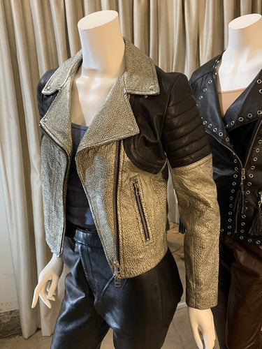 Faith Connexion Silver Black Luxury Lamb Leather Jacket Sz 36 NWT MSRP $1155