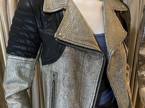 Faith Connexion Silver Black Luxury Lamb Leather Jacket Sz 36 NWT MSRP $1155