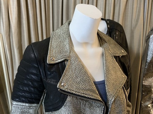 Faith Connexion Silver Black Luxury Lamb Leather Jacket Sz 36 NWT MSRP $1155