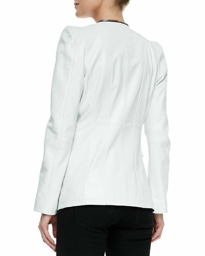 Dawn Levy White Soft Genuine Luxury Leather Designer Jacket Sz M NWT MSRP $895
