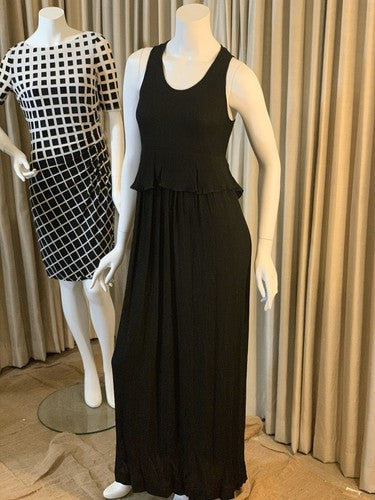 BCBG Long Black Casual Sleeveless Peplum Summer Dress Maxi Ruffle Waist - $138