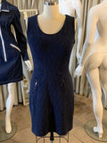 Alberto Makali New York Navy Blue Textured Stretch knit Sheath Dress Sz L $149