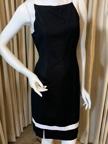 Jones New York Black White Linen Midi Sheath Dress Sz 10 NWT MSRP $96