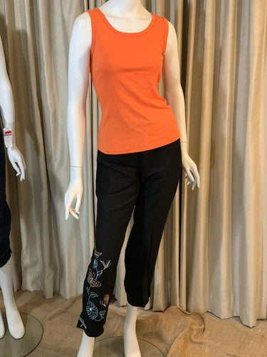 Mercer & Madison Women’s Size 6 Black Knit Linen EmbroIder Ankle Capri Pants NWT