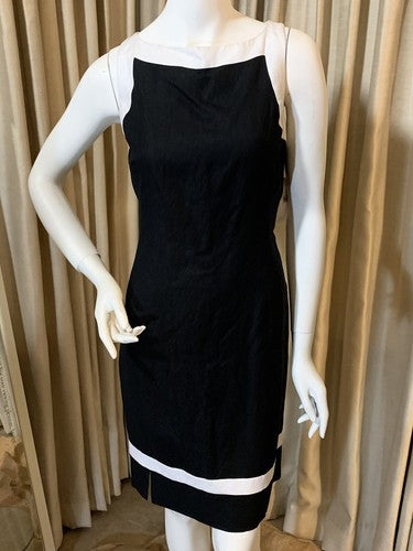 Jones New York Black White Linen Midi Sheath Dress Sz 10 NWT MSRP $96