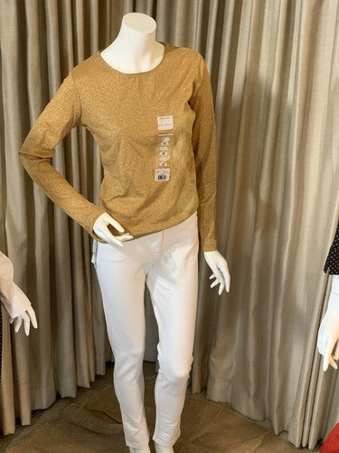 White Stag Womens Size 8 / 10 Gold Metallic Long Sleeve Shirt Crewneck Holiday