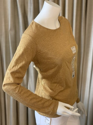 White Stag Womens Size 8 / 10 Gold Metallic Long Sleeve Shirt Crewneck Holiday