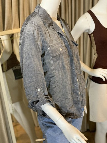 Liz Claiborne Lizwear Jean Shirt Womens Gray Size Medium Button Up Cotton