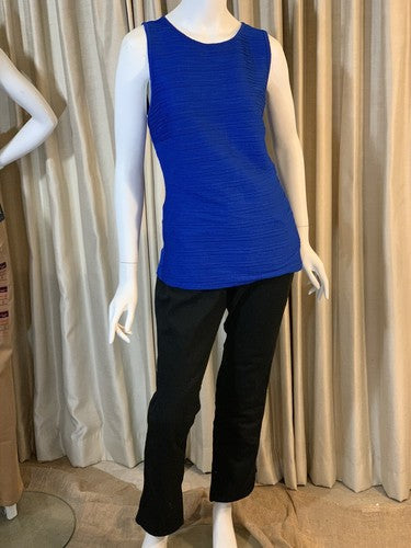 INC International Concepts Blue Ribbed Crew Neck Sleeveless Shirt Top  L Blouse