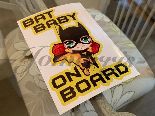 Custom Batgirl Baby or Kid on Board Sticker Chibi Cute bat girl dc comics Batman
