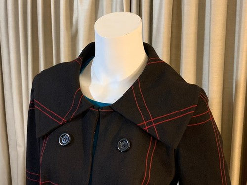 Grace Brittania Black Red Open Front Collared Jacket Coat Sz 8 NWT MSRP $118
