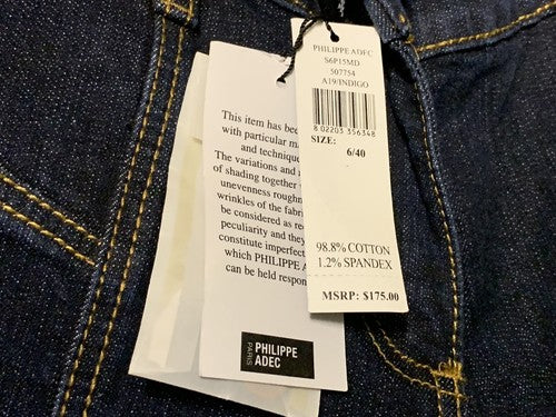 Philippe Adec Women’s Designer Indigo Blue Denim Jeans Pants Sz 6 Ankle Zip NWT