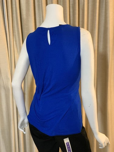 INC International Concepts Blue Ribbed Crew Neck Sleeveless Shirt Top  L Blouse