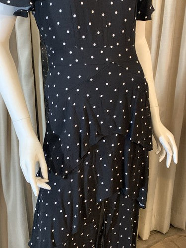 Bar III Women’s Black Polka Dot Draped Maxi Dress Peplum Front Slit NWT MSRP $99