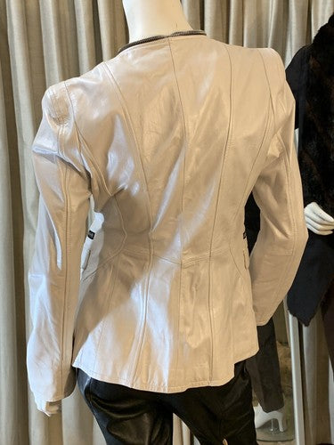 Dawn Levy White Soft Genuine Luxury Leather Designer Jacket Sz M NWT MSRP $895