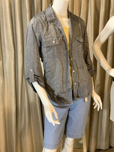 Liz Claiborne Lizwear Jean Shirt Womens Gray Size Medium Button Up Cotton