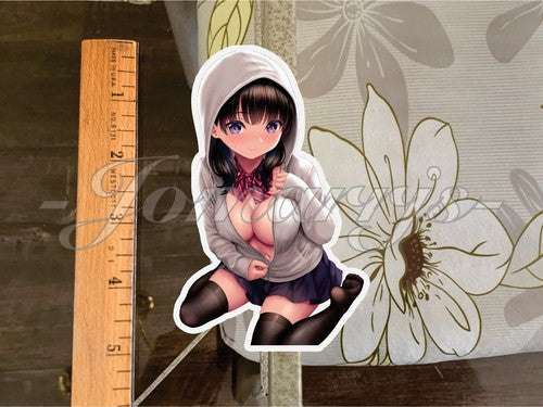 Anime Pin Up Girl 16 "Hoodie" Custom Sticker sexy art ecchi oppai manga