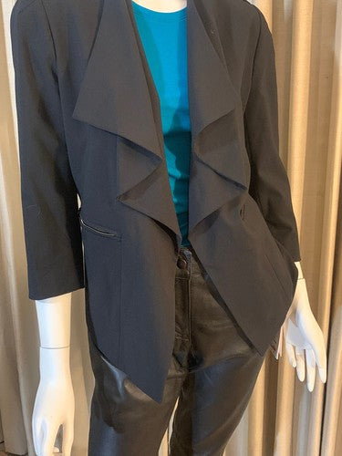 CALVIN KLEIN Black Gold Accent Open Front Drape Blazer Jacket Sz 8 NWT MSRP $129
