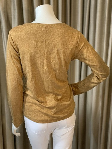 White Stag Womens Size 8 / 10 Gold Metallic Long Sleeve Shirt Crewneck Holiday