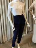 Soieblu White Navy Off Shoulder Sweetheart Neck Stretch Jumpsuit Romper Sz L NWT