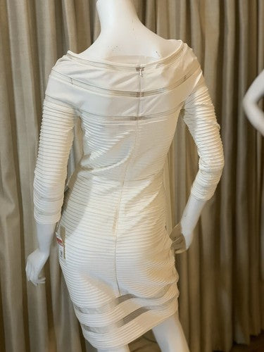 Tadashi Shoji Women’s Cocktail Ribbed Lace Sheer Ivory White Sz S NWT MSRP $348