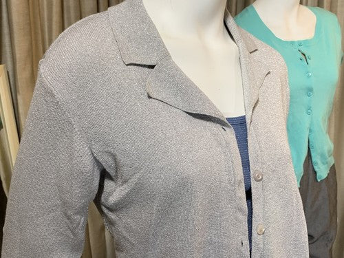 Style & Co Petite Women Long Sleeve Metallic Knit Top Button Shirt Cardigan M