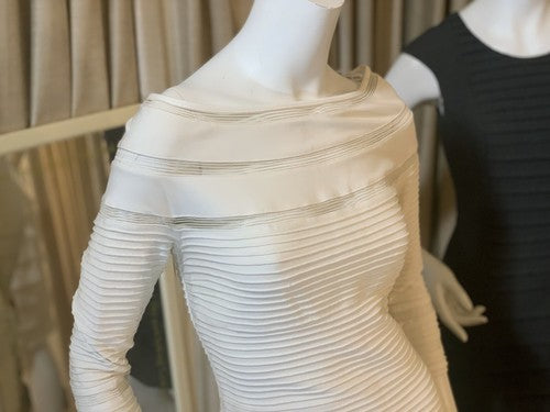 Tadashi Shoji Women’s Cocktail Ribbed Lace Sheer Ivory White Sz S NWT MSRP $348