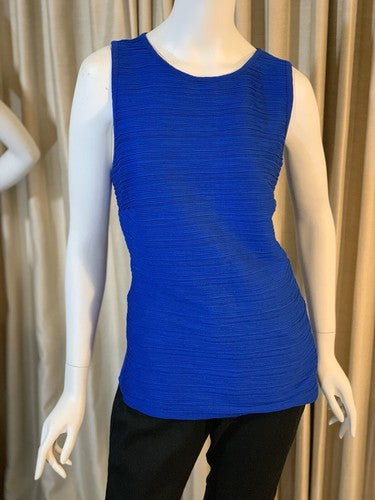 INC International Concepts Blue Ribbed Crew Neck Sleeveless Shirt Top  L Blouse