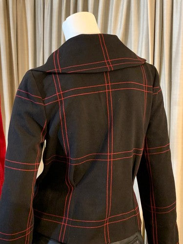 Grace Brittania Black Red Open Front Collared Jacket Coat Sz 8 NWT MSRP $118