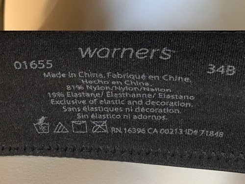 Warners 34B Nylon Black Bra Underwire Intimate lingerie NWOT