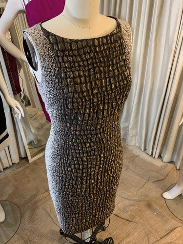 Lafayette 148 Textured Bronze Sleeveless Stretch Bodycon Dress Sz 10 MSRP $598